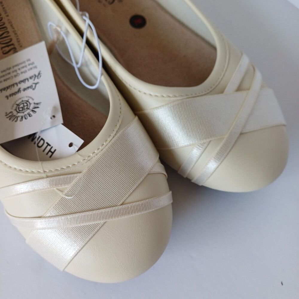 Harborsides  7W Ballet Flats Ivory Memory Foam Slip On Wide  Low Top NEW